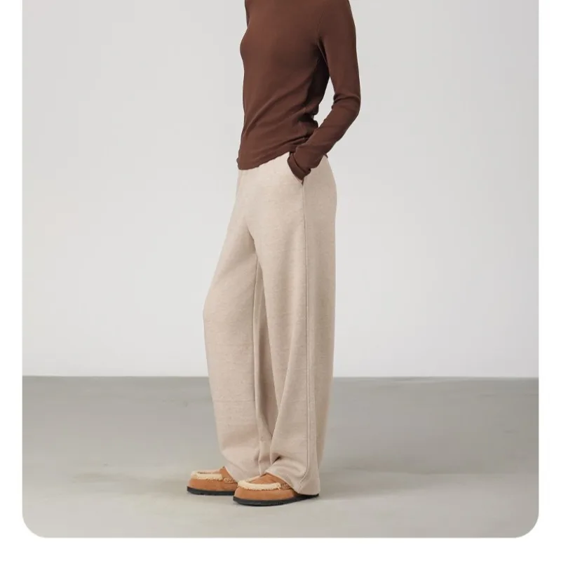 الشتاء صوف مبطن آلة قابل للغسل الصوفية بنطال ذو قصة أرجل واسعة للنساء القصيرة مكافحة الكرة يندبروف الدافئة عالية الخصر بنطلون