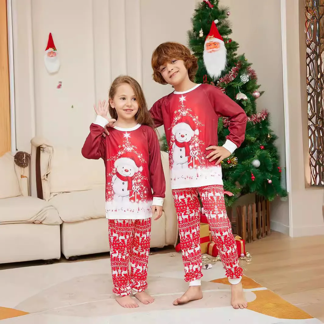 Europe and the United States winter new imitation cotton Christmas parent-child suit snowman Christmas pajamas home clothing