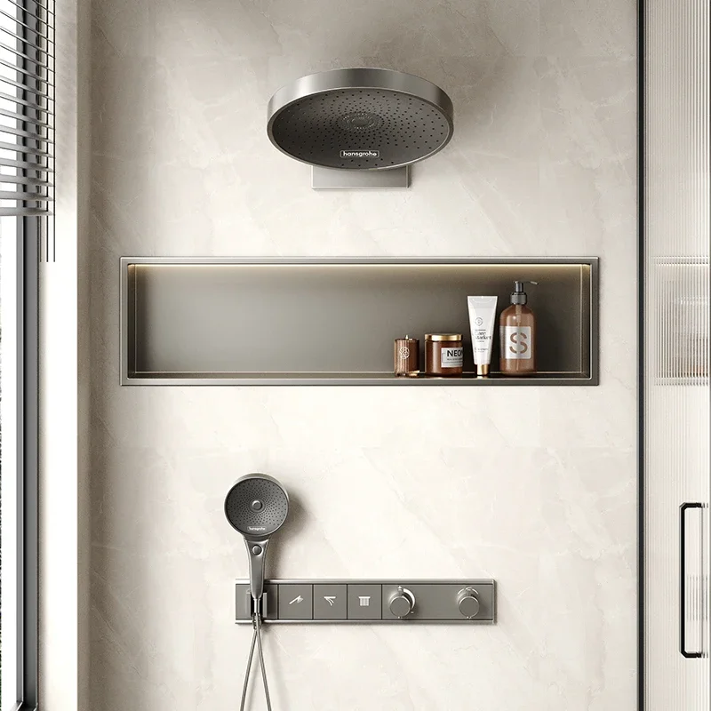 

Stainless steel niche bathroom embedded toilet metal baffle rack finished TV cabinet embedded niche