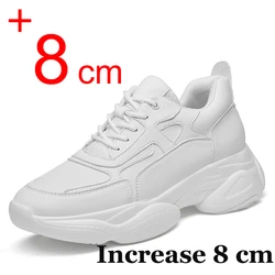 2024 Men Casual Sneakers Elevator Shoes Hidden Heels Fashion White Black 8CM Height Increasing Shoes For Man Trendy Sports Shoes