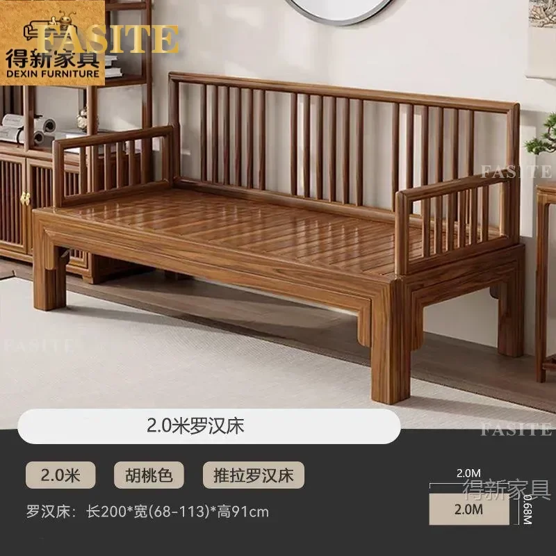 For Small Apartment Living Room Solid Wood Arhat Bed Dual Purpose Push Pull Retractable Sofa Bed Zen Style Household