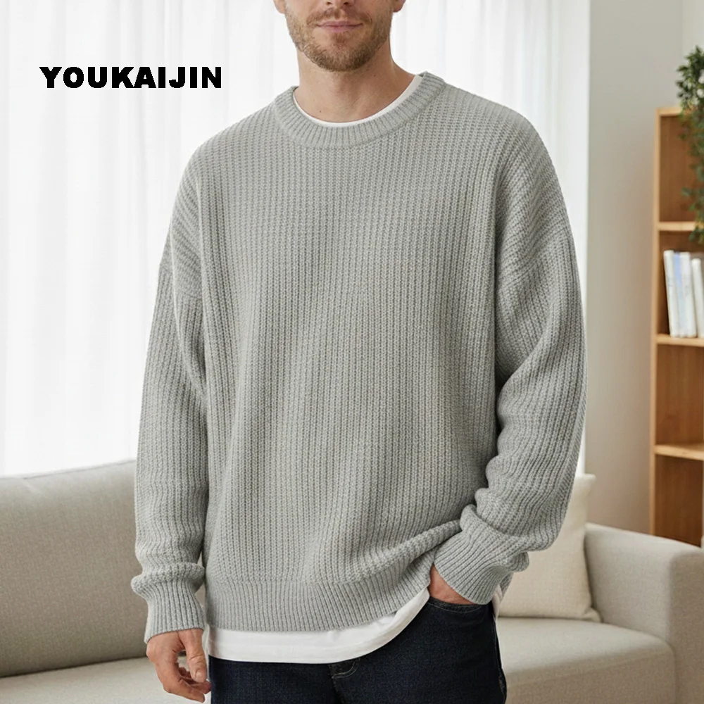 الخريف طاقم الرقبة بلون البلوز البلوزات للرجال عادية سليم صالح محبوك سترة شارع العليا موضة الملابس الكورية