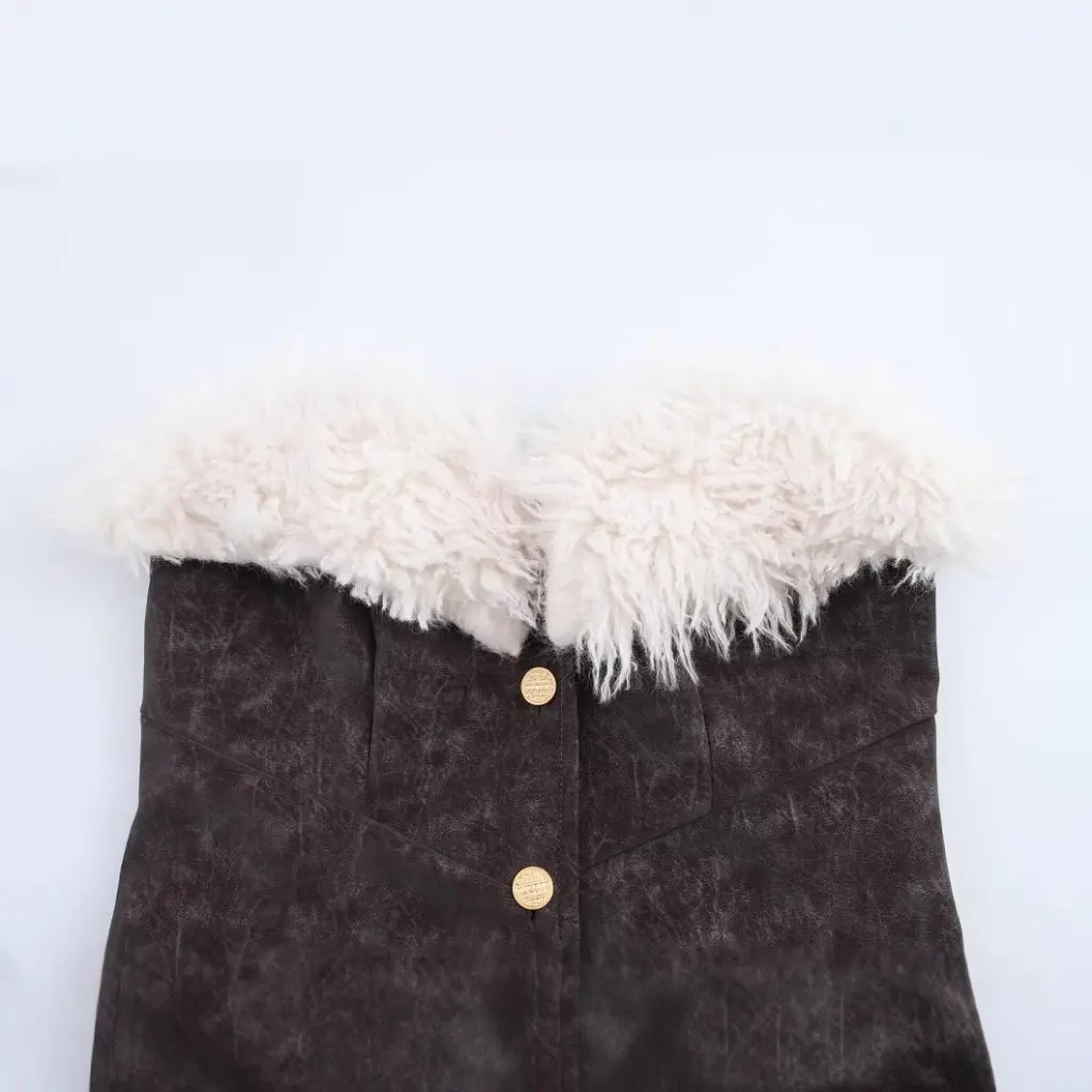 

Women's Fashion Tube Top Spring European American Style Clothing Furry Stitching Single-Breasted Design