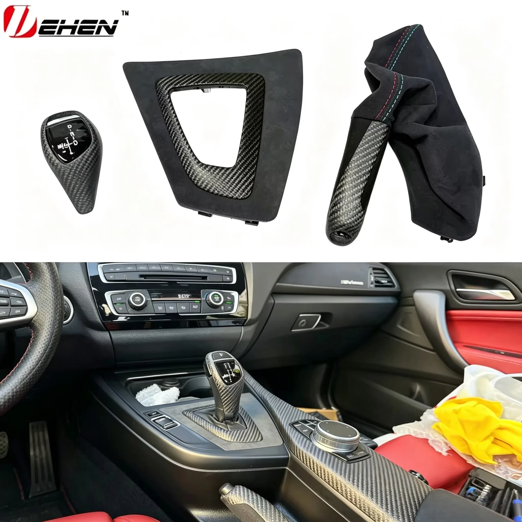 For BMW 1 2 Series F20 F21 F22 F23 M2 F87 Parking Brake Handle with Alcantara Boot Carbon Fiber Interior Accessories