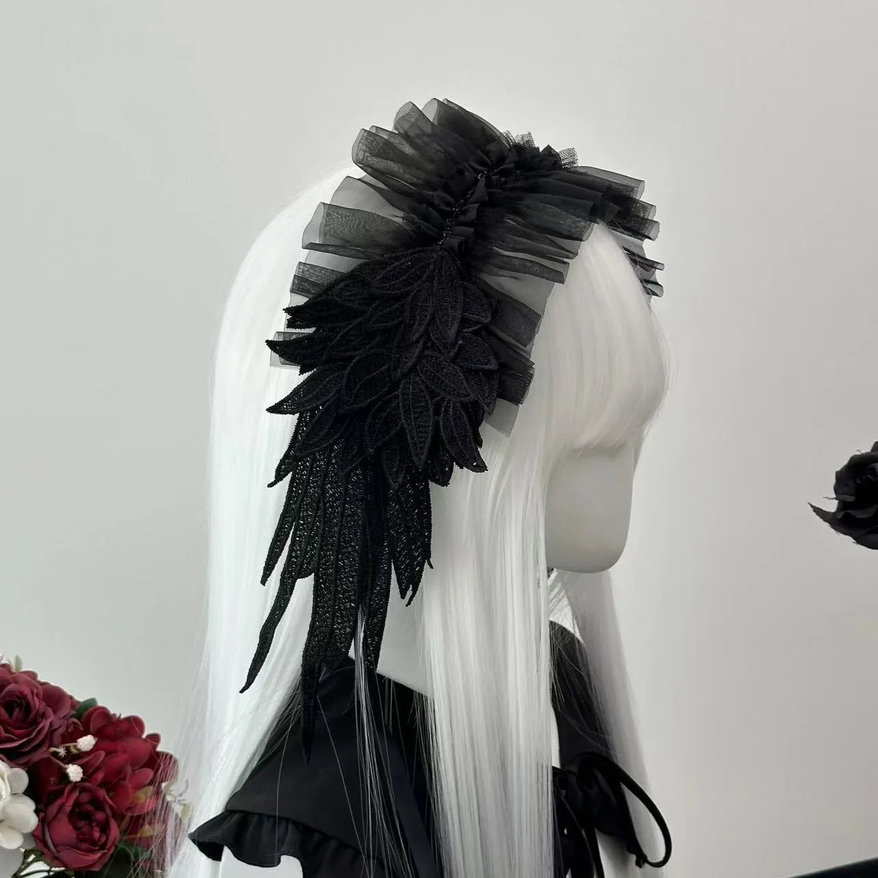 Bandeau Punk foncé, ailes d'ange noires et blanches, accessoires pour cheveux d'ange gothique, sous-culture, couvre-chef Lolita d'halloween
