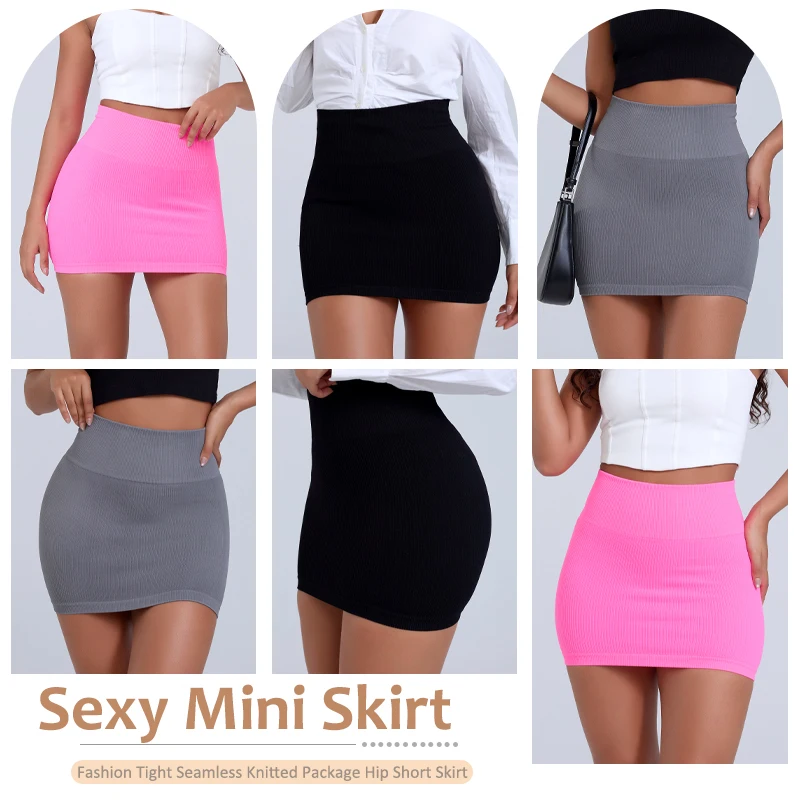 Women's Basic Elastic High Waist Bodycon Pencil Mini Skirt Casual Summer Ribbed Knit Package Hip Short Skirt Fashion Streetwear