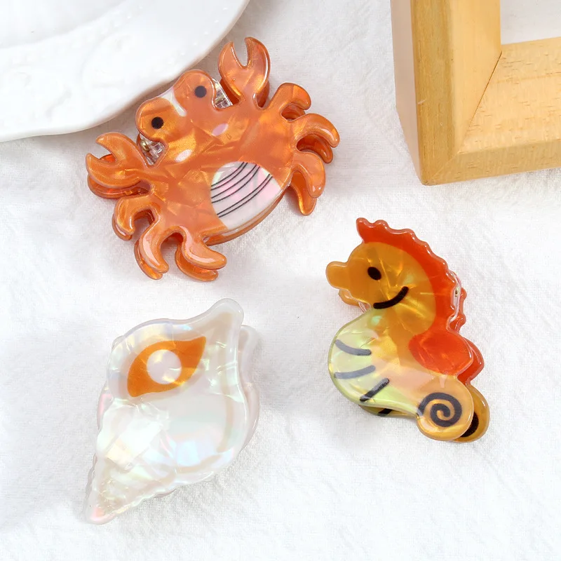 Ocean Small Hair Clip Marine Animal Set Whale Crab Jellyfish Conch Dolphin Seahorse Hair Accessories Hair Claw Clips for Girls