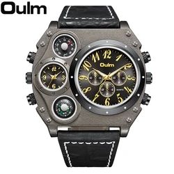 Oulm New Style Unique Designer Brand Men Sports Watch Multiple Time Zone Quartz Watch Leather Strap Mens Watch Relogio Masculino