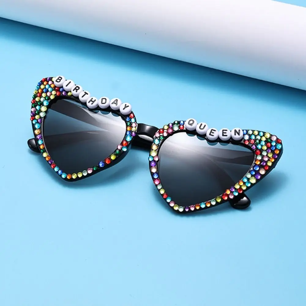 Heart-shaped Frame Pearl Decoration Sunglasses Colorful Sun-Protective Black Shades Glasses Bride Eyewear English Letters