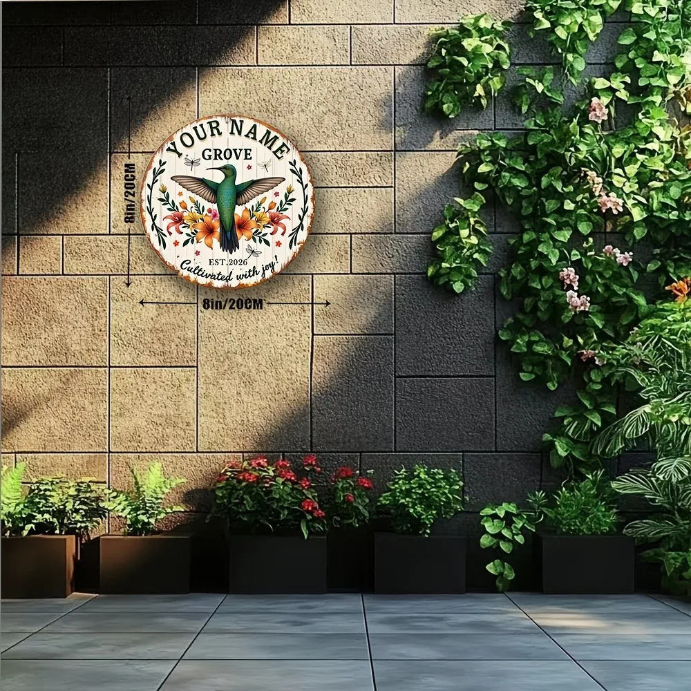 CIFbuy Custom Grove Round Metal Sign,Personalized Hummingbird Floral Wall Decor (Only For Decoration)
