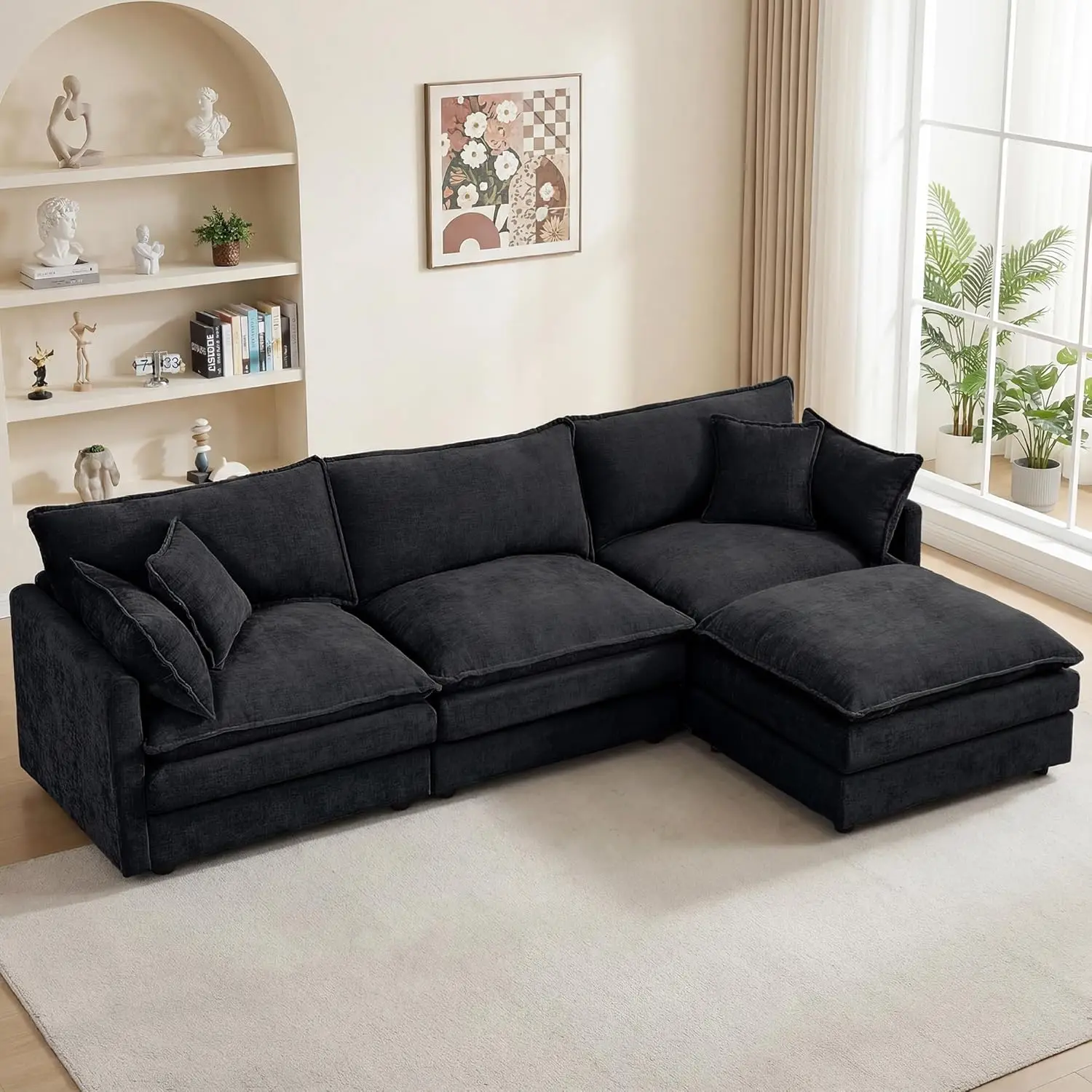 

L-Shaped Modular Sectional Sofa 102" Chenille Deep Seat Couch With Ottoman 4-Seat Living Room Bedroom Apartment Customized