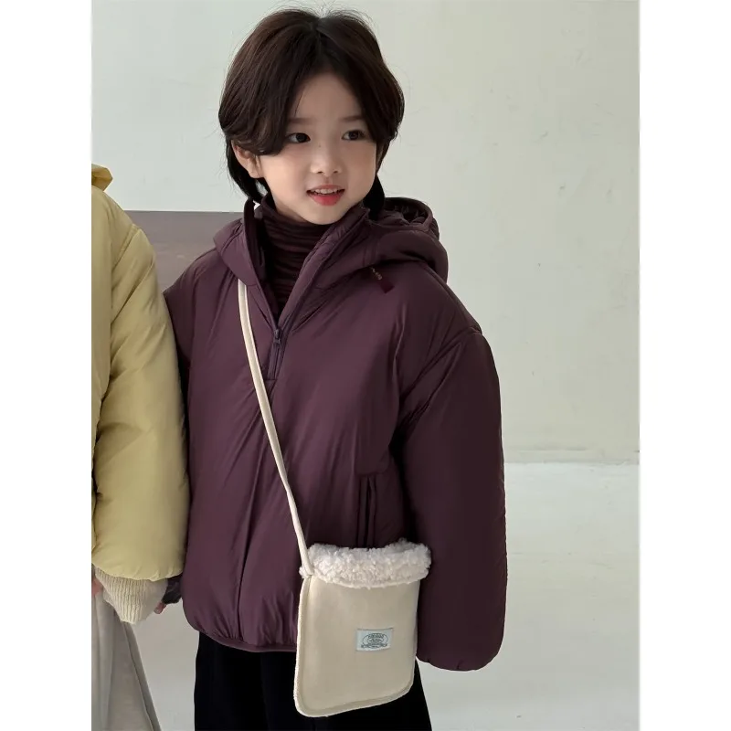 Boys Coat 2025 Autumn Winter Korean Style Fashion Trendy Casual Daily Thick Warm Minimalist Versatile Hooded Outerwear