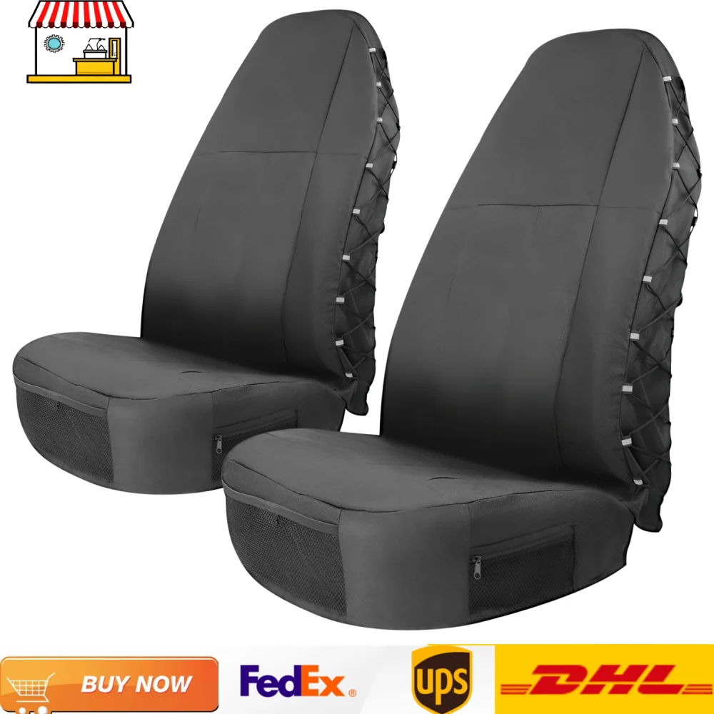 

2pcs Universal Car Front Seat Covers Oxford Cloth Waterproof Seat Protector Cover with Backseat Organizer Black