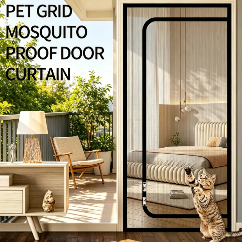 Pet door curtains u-shaped zipper screen door curtains prevent pets from escaping