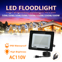 LED FloodLight With Plug Outdoor AC110V 10W 20W 30W 50W 100W Reflector Spotlight Street Light Wall Lamps Garden Lighting Focus