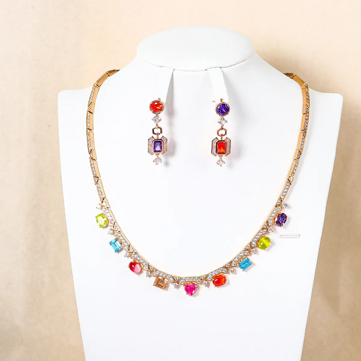 

HIBRIDE Trend Simple Multicolor Necklace Earrings Jewelry Set Women's Dress Suitable for Nigeria Daily Ball Travel Gift S-931