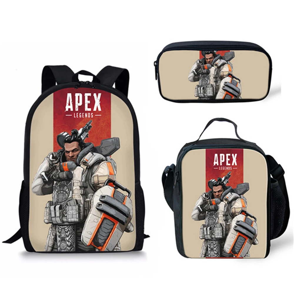 APEX 3D Print 3 pcs/Set Classic, mochilas escolares para pupilas, mochila para portátil, bolso de hombro inclinado, estuche para lápices, novedad