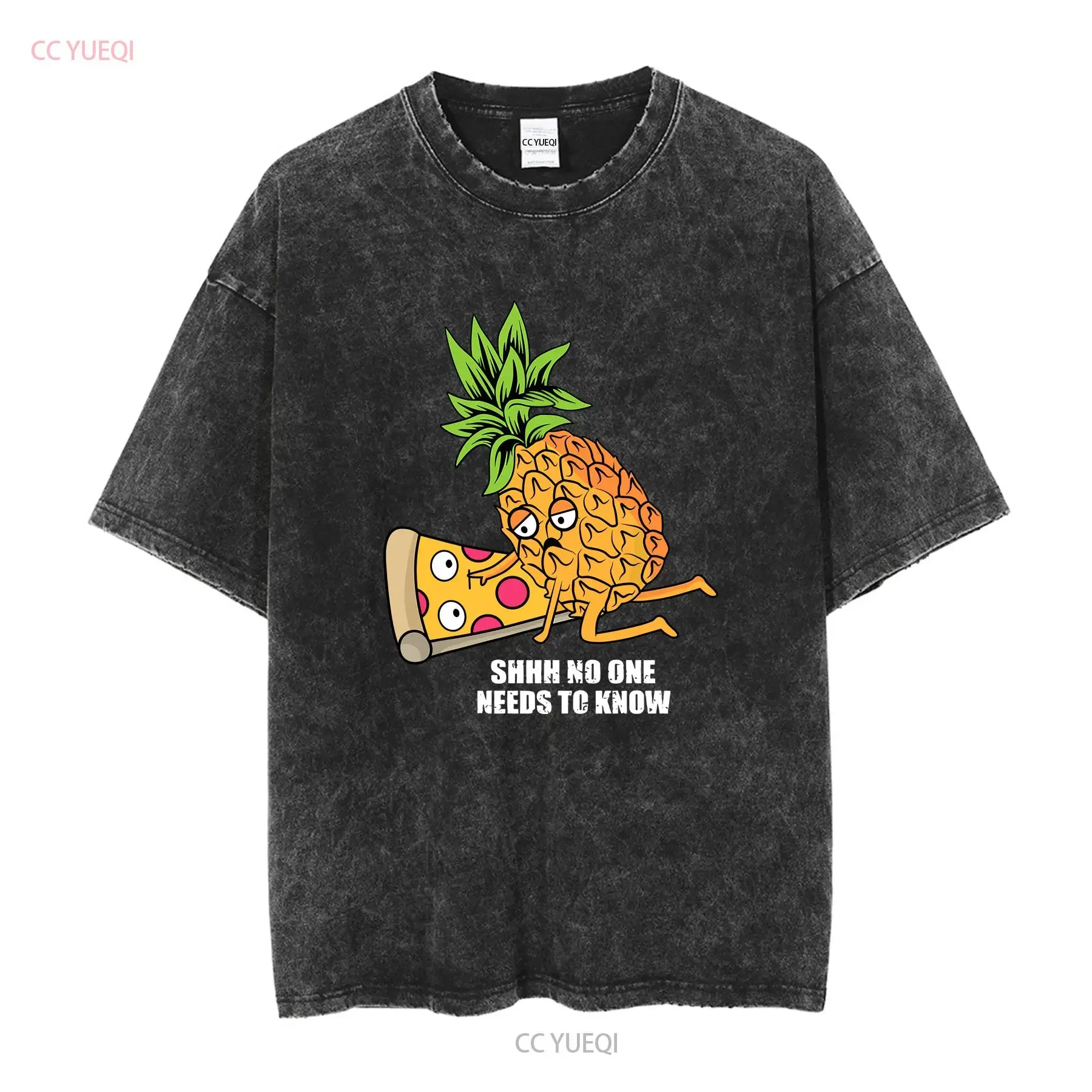 Pineapple Belongs on Pizza Lover Funny Pun Meme Vintage Men's T Shirt long or short sleeves vintage Washed fashion Casual
