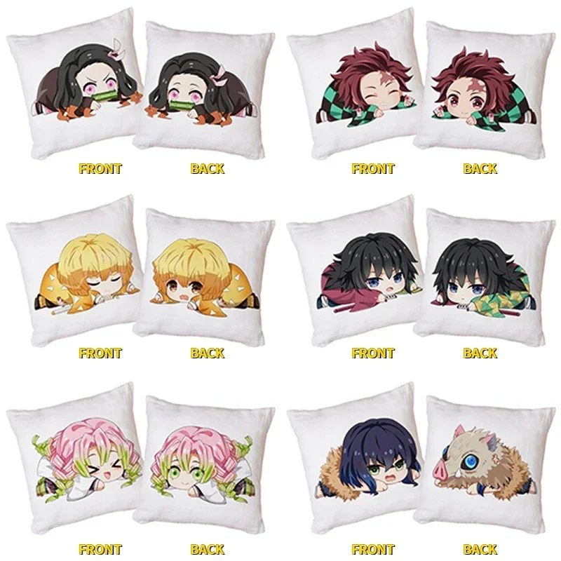 Anime Demon Slayer Double-side Printed Pillowcase Kamado Tanjirou Plushed Living Room Home Sofa Car Decor Cushion Cover 45x45cm