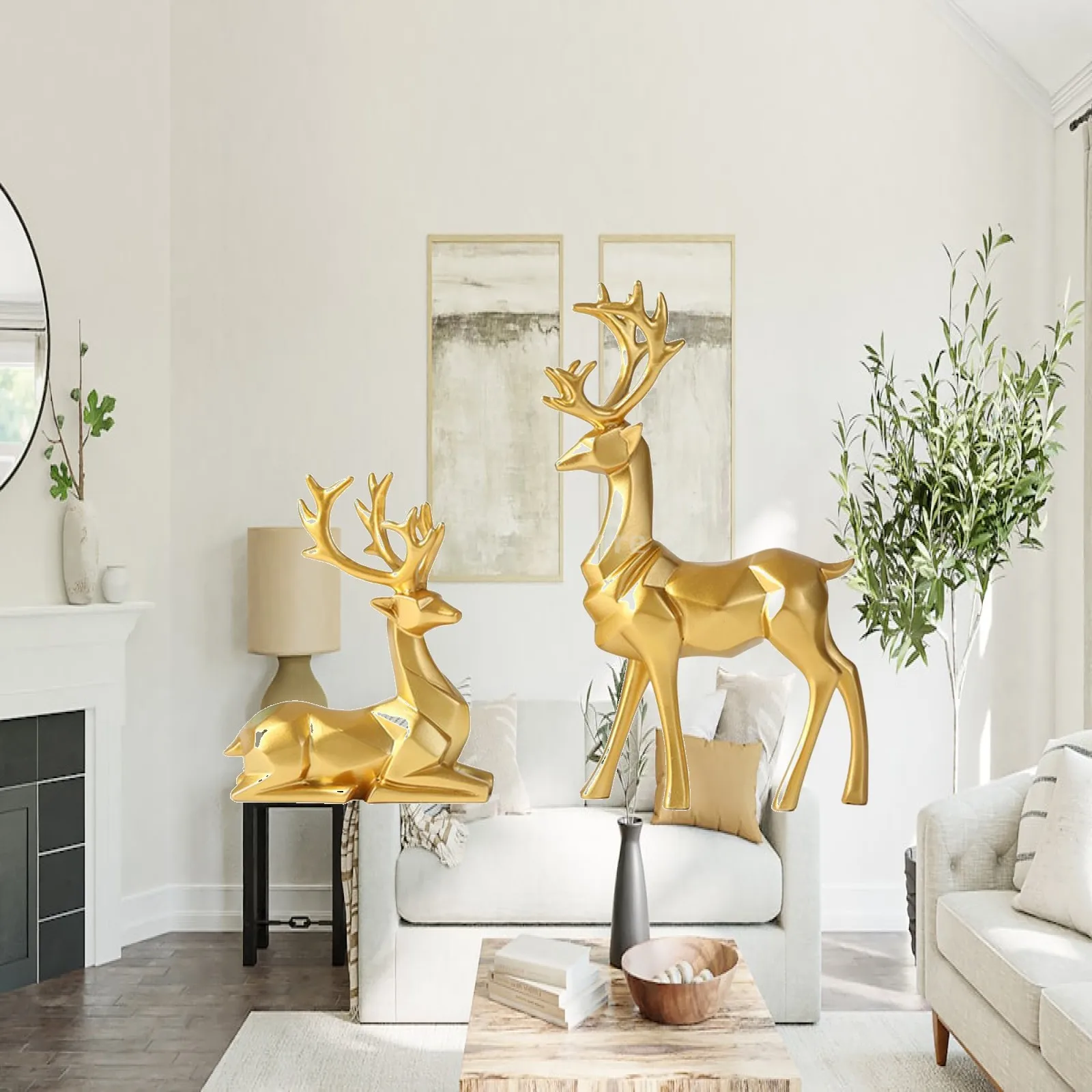 Premium Resin Reindeer Statue Sitting Standing Deer Decorations for Office Shelf Wine Cabinet Display