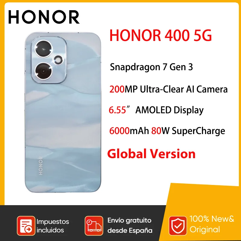 هاتف ذكي HONOR 400 5G Snapdragon 7 Gen 3 MagicOS9.0 كاميرا AI فائقة الوضوح بدقة 200 ميجابكسل وشاشة AMOLED مقاس 6.55 بوصة بقدرة 6000 مللي أمبير في الساعة 80 وات شحن فائق