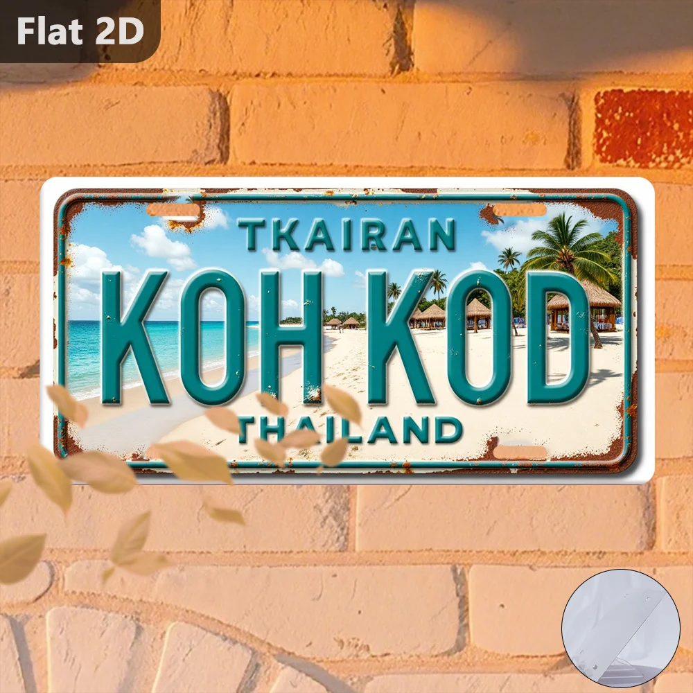 Retro Koh Kod Thailand Sign 30.48x14.99 cm, Outdoor Wall Decor, Metal Sign Shaped Metal Sign for Garden Garage Cafe