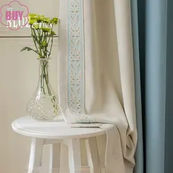 French Curtains for Living Dining Room Bedroom Cream Wind Blue Window Stitching Fabric Thickened Study Curtain Customization