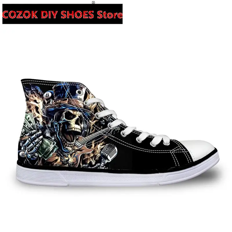 Punk Skull Men High Top Canvas Shoes Classic Man's Vulcanize Shoes 3D Night Rider Print Spring Male Canvas Sneakers