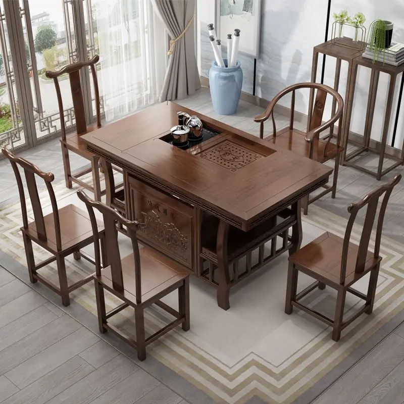 

Новый китайский чайный столик из цельного дерева и стул, комбинация чайного столика и стула