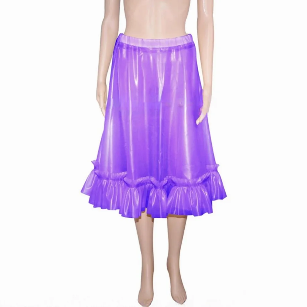 

Transparent Purple Sexy Latex Skirts with Frills Short Rubber Bottoms