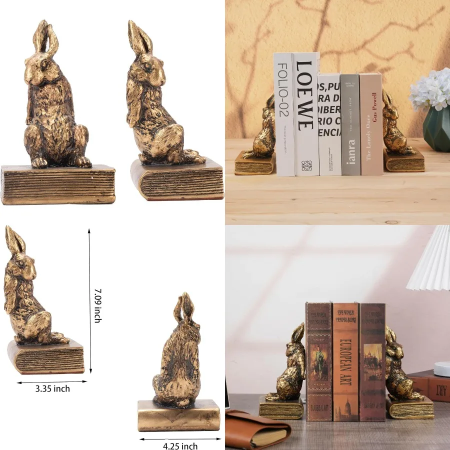 

Сверхмощные декоративные концы книг для полок для хранения книг, милые животные, кролик, стопор для книг, статуи пасхального кролика для домашнего офиса