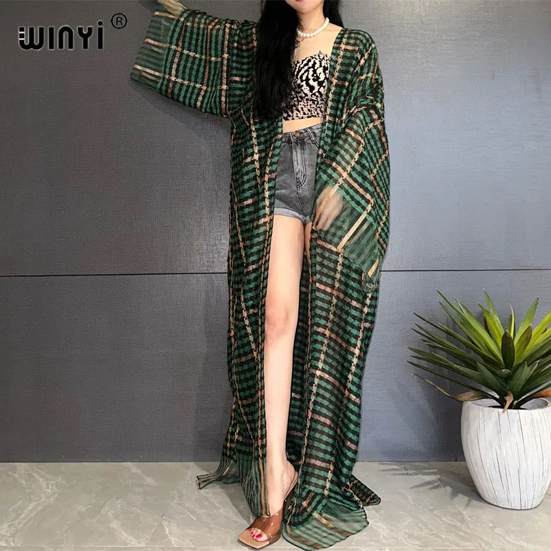 Winyi Sommer Kimono Frauen Retro Boho Print Langarm Cardigan weibliche Bluse lose lässige Strand vertuschen Party Kuwait Kaftan