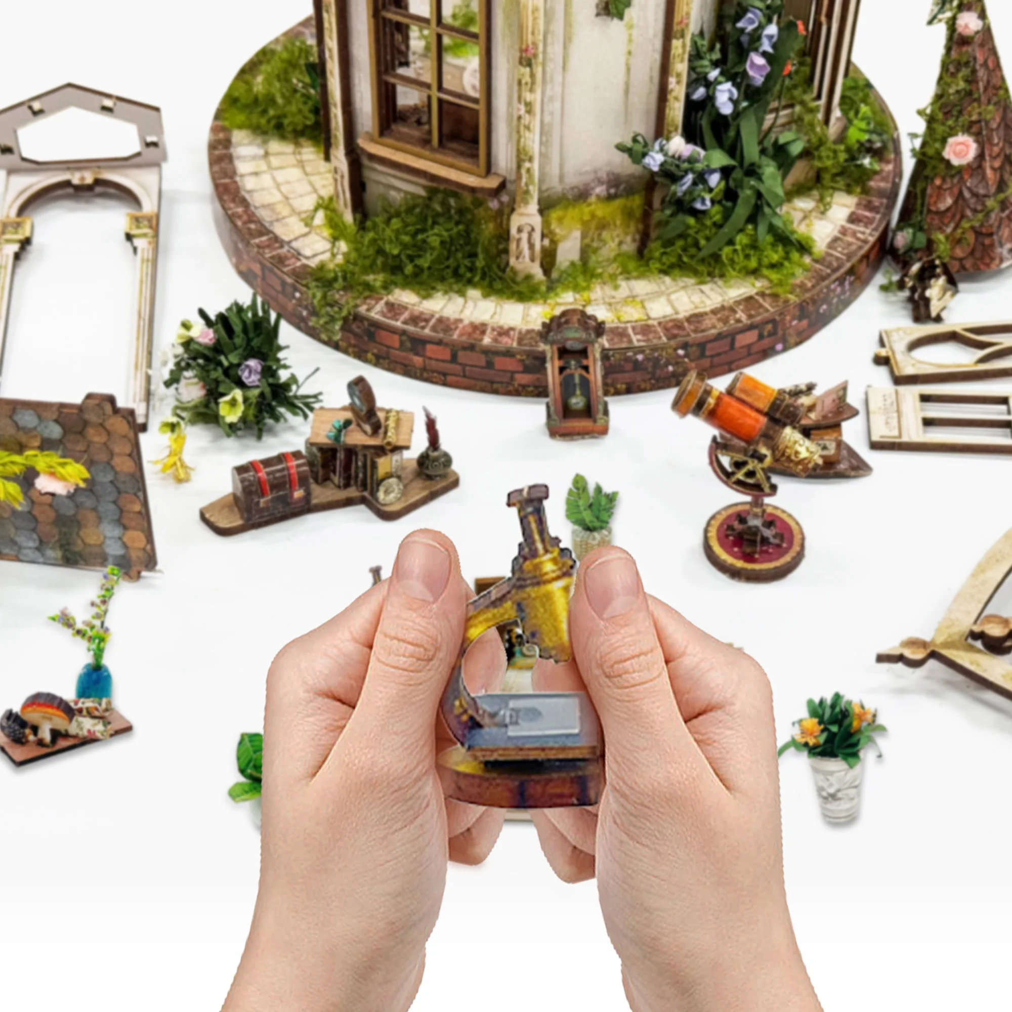 DIY Book Nook Shelf ใส่ชุด Dreamland ดอกไม้สตูดิโอชั้นวางหนังสือไม้ Miniature ชุด Handmade Bookend สําหรับของขวัญเพื่อน