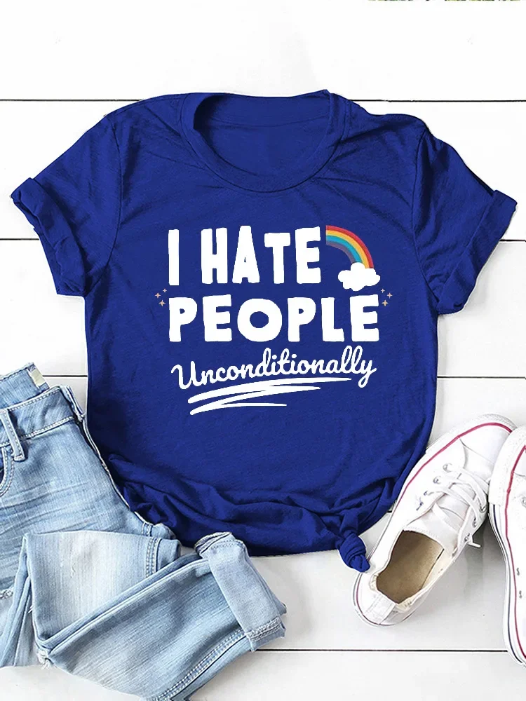 I Hate People Rainbow Print Women T Shirt Short Sleeve O Neck Loose Women Tshirt Ladies Tee Shirt Tops Camisetas Mujer