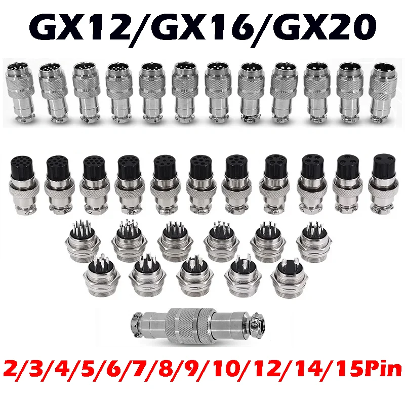 5/10/20Set GX12 GX16 GX20 2 3 4 5 6 7 8 9 10 12 14 15 Pin Male Female Lc Cable Aviator Aviation Circular Connector Plug Socket