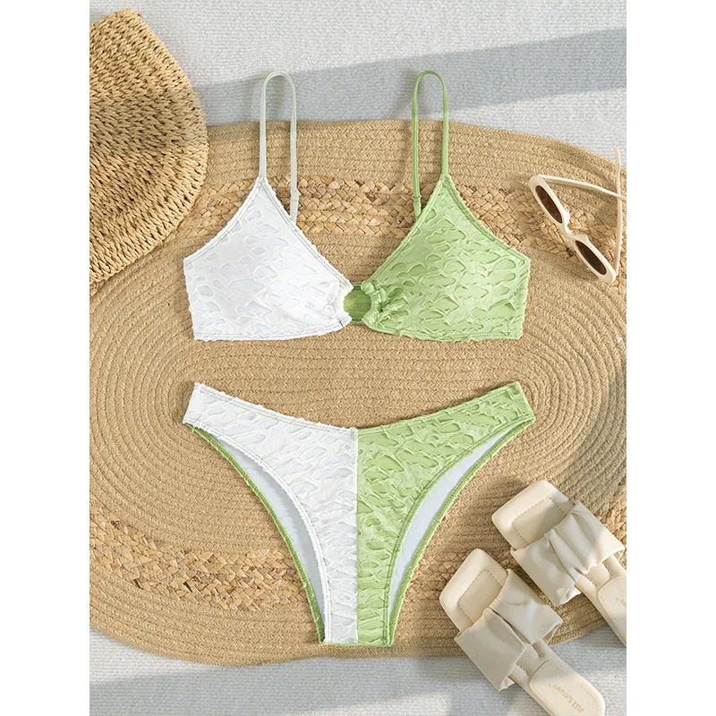 

Сексуальное бикини контрастного цвета, белое, зеленое, 2024, женский купальник, пляжная одежда, купальник, стринги, комплект бикини, бразильский купальный костюм-бикини