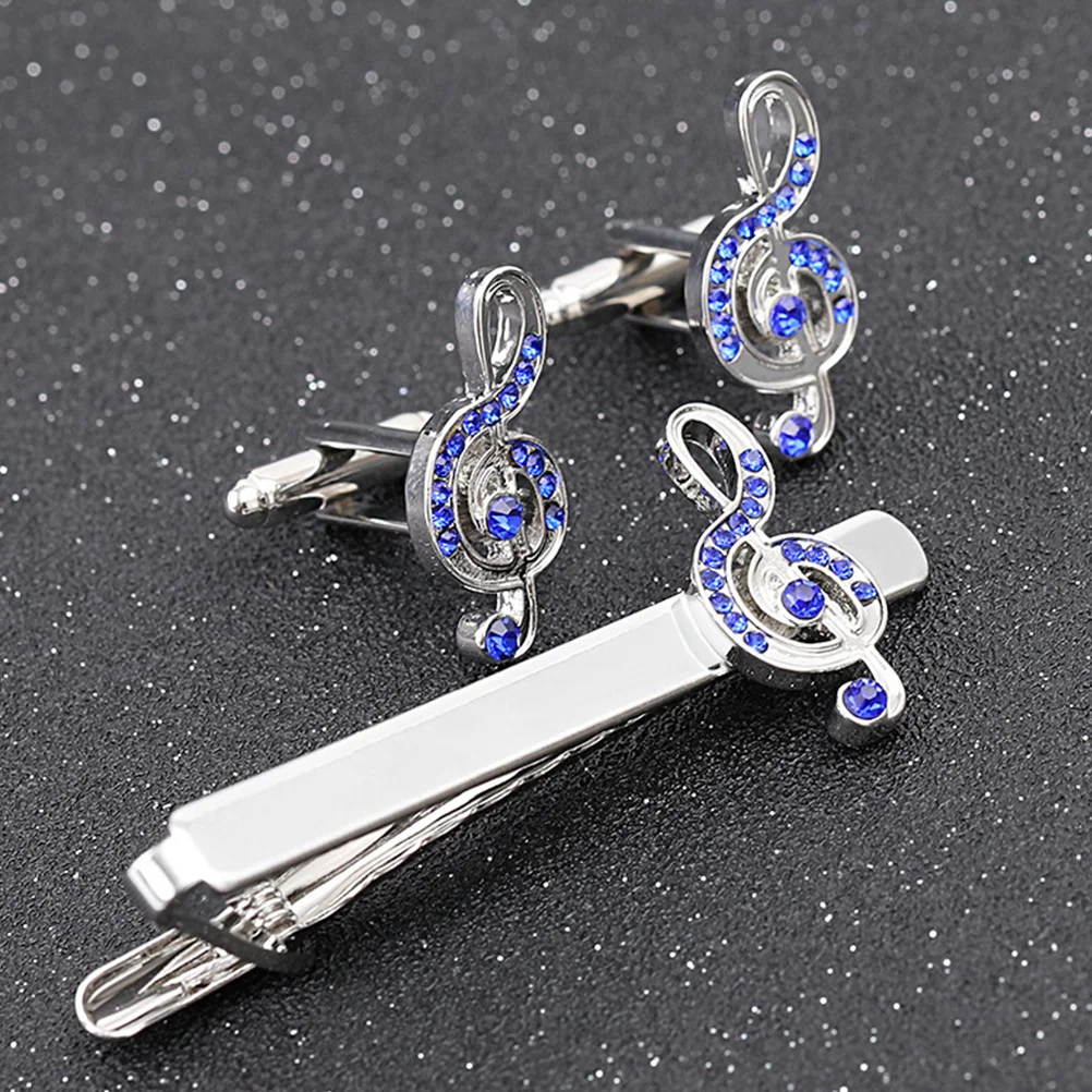 2 Pcs Cuff Links Tie Clips Collar Clasp Pinch Shirt Metal Blue Necktie for Men Man