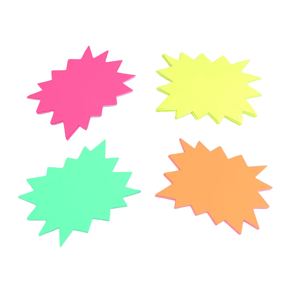 

120Pcs Explosion Shaped Fluorescent Paper Price Tags Creative Price Labels for Grocery Store Shop Goods Yellow Orange Rosy Green
