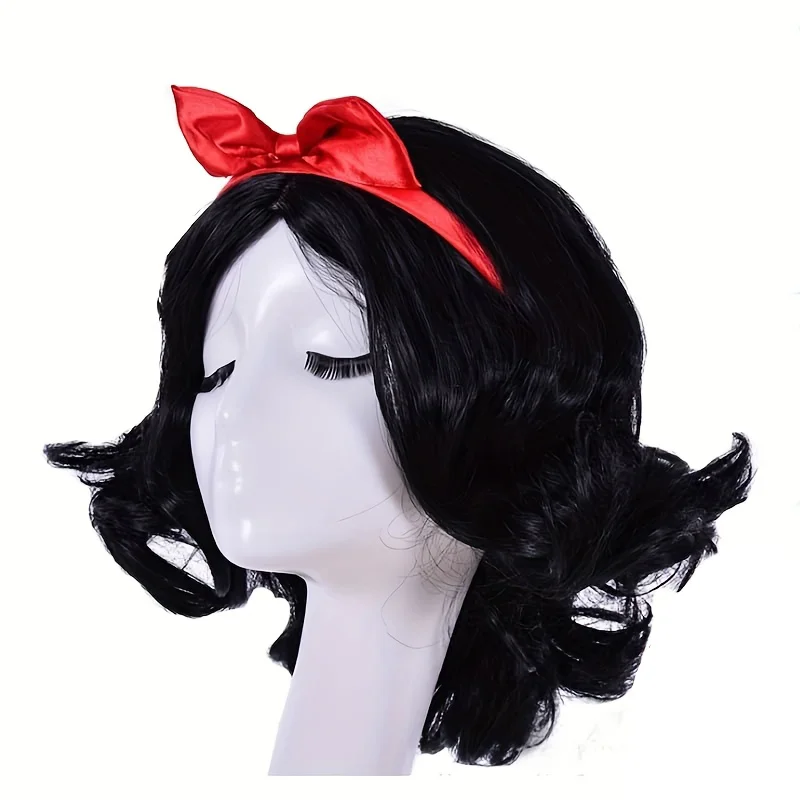 

Симпатичный вьющийся парик из химического волокна с короткими волосами, парик сладкой сказочной принцессы с повязкой на голову с большим красным бантом, подходит для других случаев на сцене драмы, ролевых игр, вечеринок