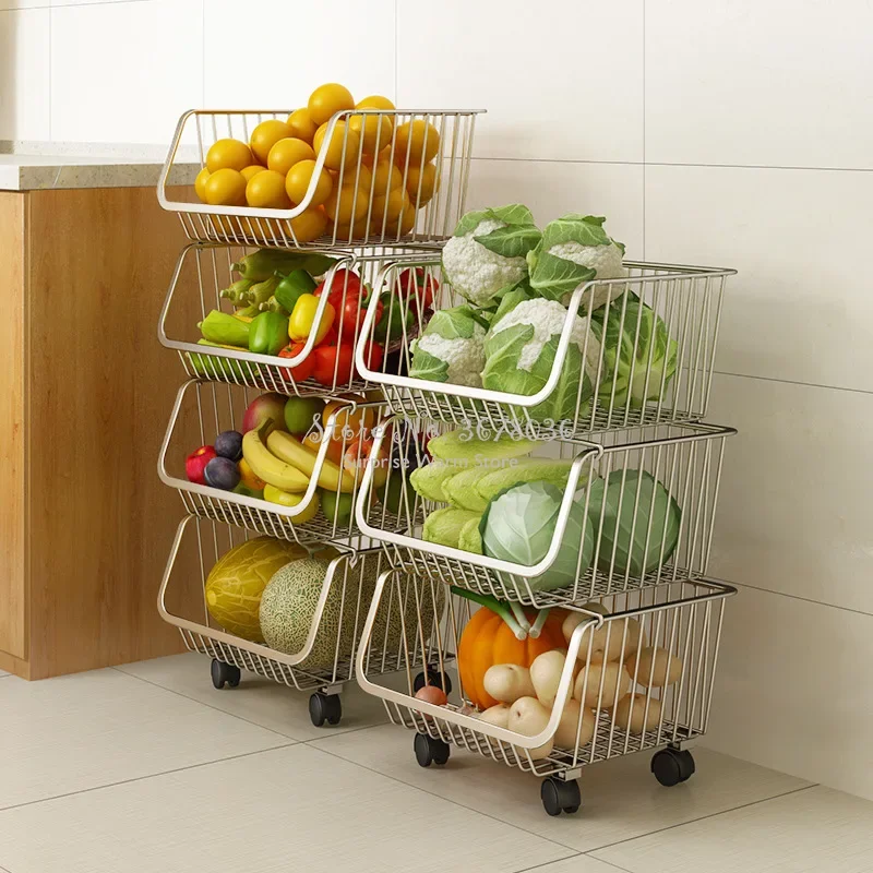 

Stainless Steel Kitchen OrganizerThickened 304Multi-layer Fruit and Vegetable Storage RackUniversal WheelsKitchen Organizing