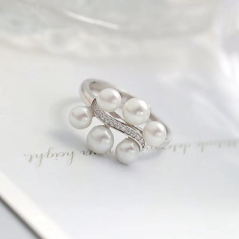 

Open Design 925 Sterling Silver Ring Handmade Inlaid Natural Freshwater Pearl Elegant Fashion Ladie Ring Versatile Jewelry Gift