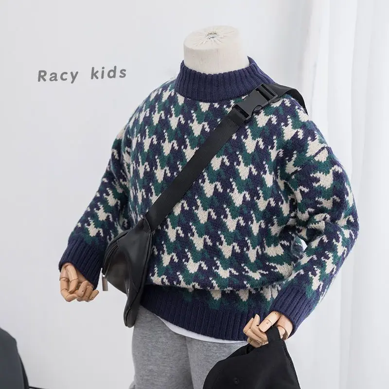 Ins Children Boys Sweater UNITIM Autumn Winter Toddler Kids Boys Polo Collar Knitwear Retro Thicken Warm 2-8Y Boys Pullovers 4