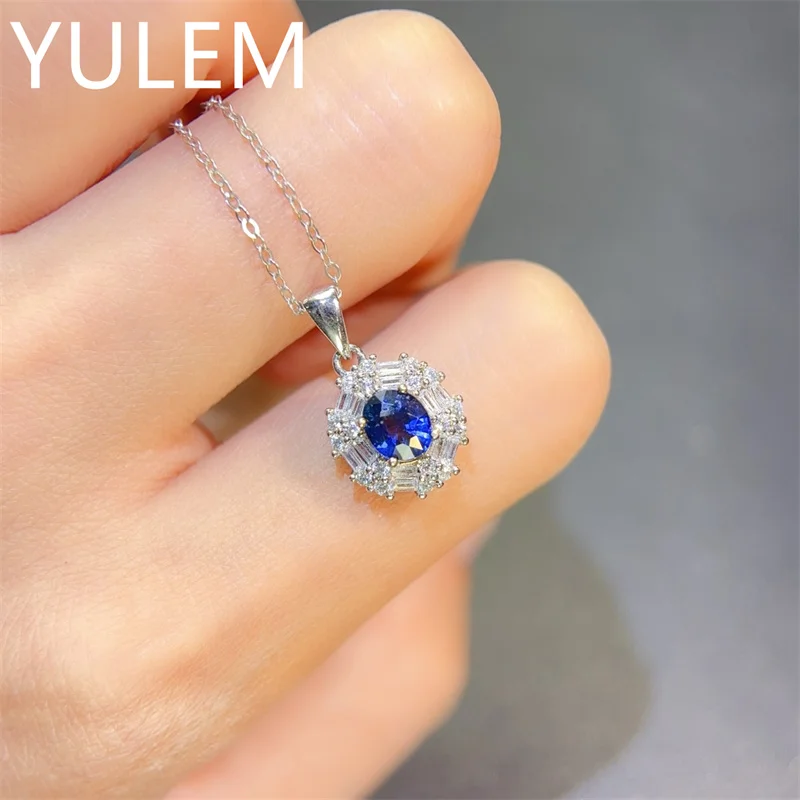 YULEM Natural Roayl blue sapphire Pendant for Daily Wear 5x6mm Necklace Pendant 18K Gold Plating Jewelry