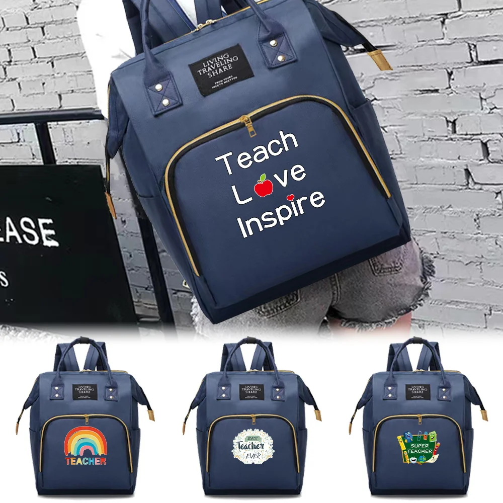 

Mommy Pack Large Capacity Teacher Print Multifunctional Compartments Backpack Portable Casual Travel Storage Double Shoulder Bag