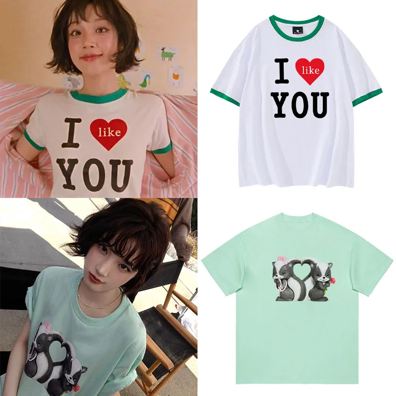 GIDLE YUQI Album Single ILIVEYOU Loose round Neck Summer Clothes Pure Cotton Short Sleeve T-Shirt Breathable Casual Style for...