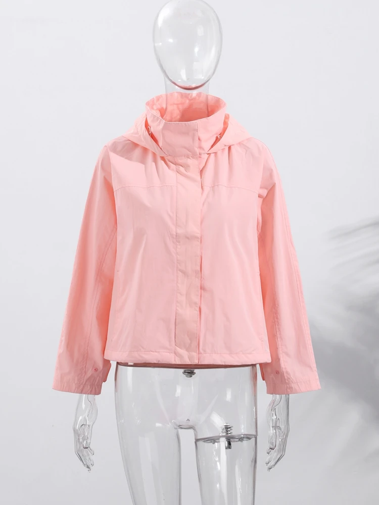 

Standing Collar Women's Thin Jackets Autumn Fashion Zipper Loose Coats Drawstring High Street Tops Casual Female Outdoor Clothes