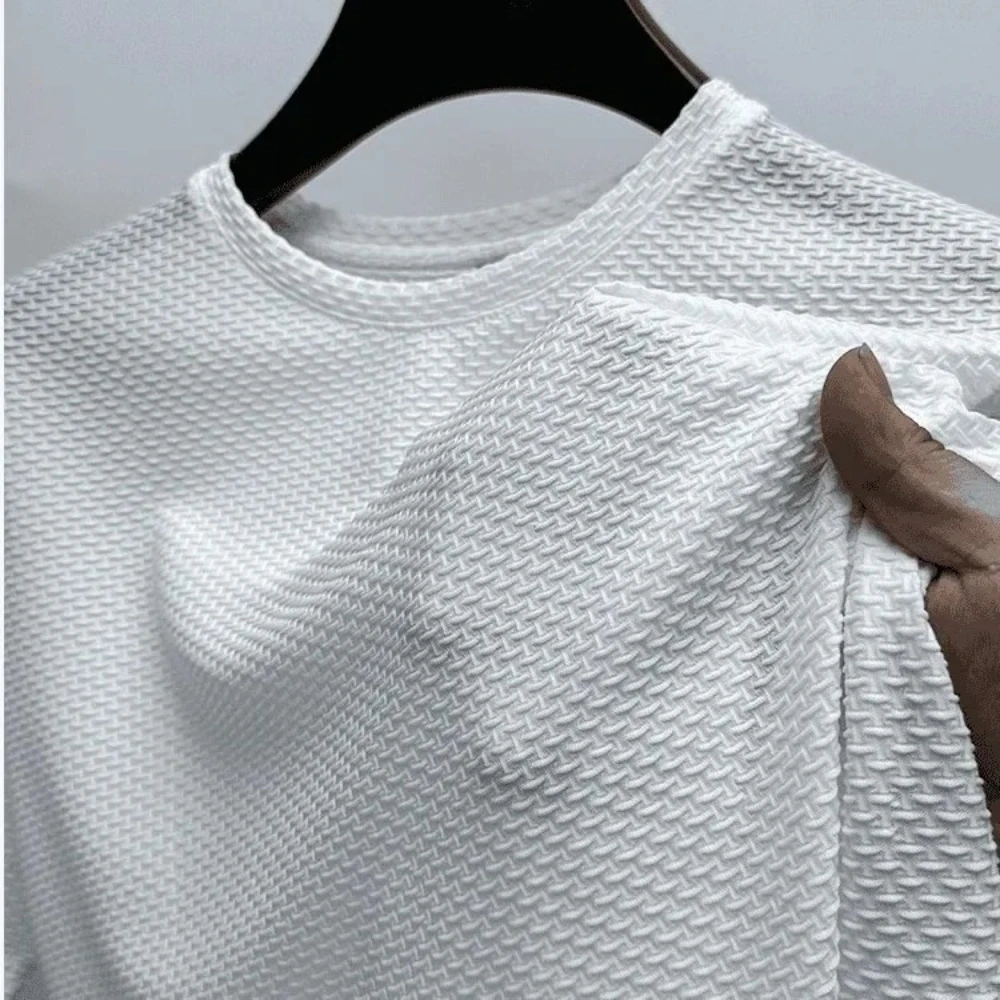 Men Ice Silk Bamboo Mesh T-shirt Summer Elastic Short Sleeve Round Neck Tees Casual Slim Fit Basic Tops Trendy Male Daily Streetwear Shirts image 3