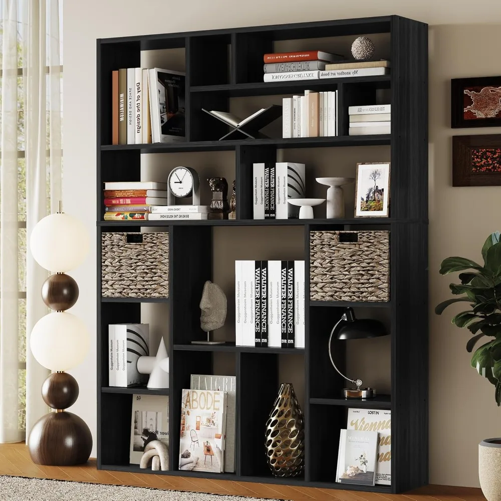 

71" H Large Bookcase with 6 Open Shelves & 2 Baskets - Heavy Duty Storage Shelf for Home Office, Living Room