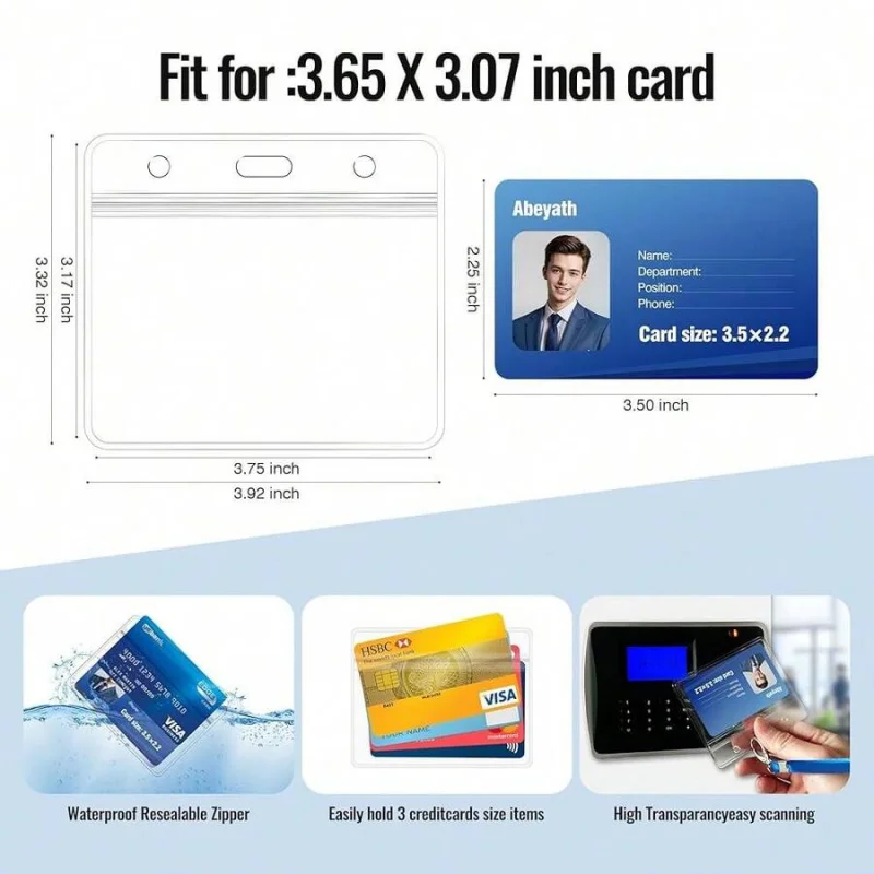 10 Pack Extra Thick ID Card Name Badge Holder Heavy Duty Waterproof Clear Plastic PVC Horizontal Sleeve Pocket Resealable,