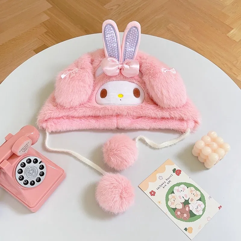 หมวกไหมพรมลายคิตตี้น่ารักจากซานริโอ้ สำหรับเด็ก ป้องกันหูจากความหนาว เหมาะสำหรับนักเรียน ขี่จักรยาน กันความหนาวเย็น หมวกไหมพรมหนานุ่ม